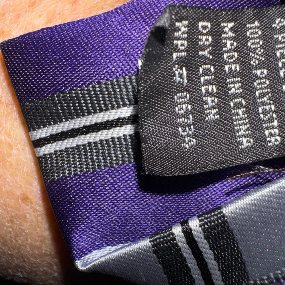 Little Boy’s Clip On Striped Purple, Silver and Black Tie #0784